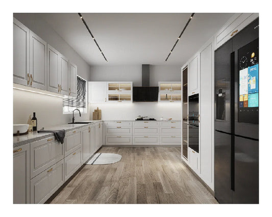 High end white furniture modern design solid wood kitchen cabinet with assembled wooden kitchen island