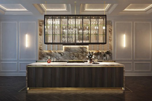 Kitchen with island design high end luxury modern kitchen cabinet with glass door hanging cabinet