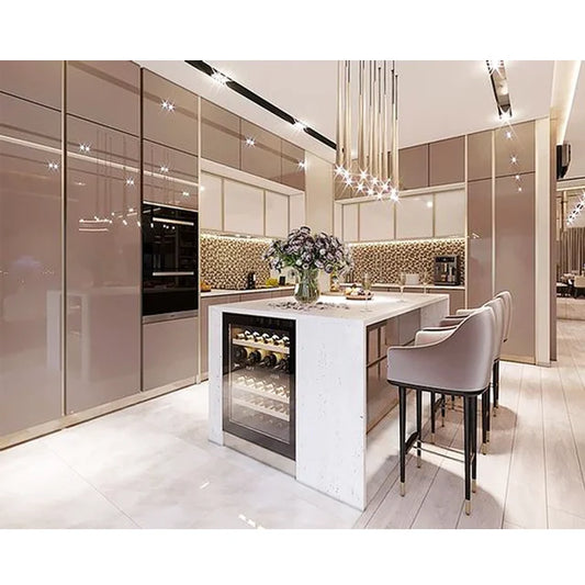 Luxury Rose Gold Handless High Glossy Lacquer Home Storage Sales Kitchen Cabinets