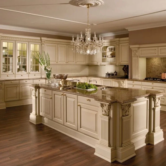 High end custom Antique style classic luxury solid wood kitchen cabinet design