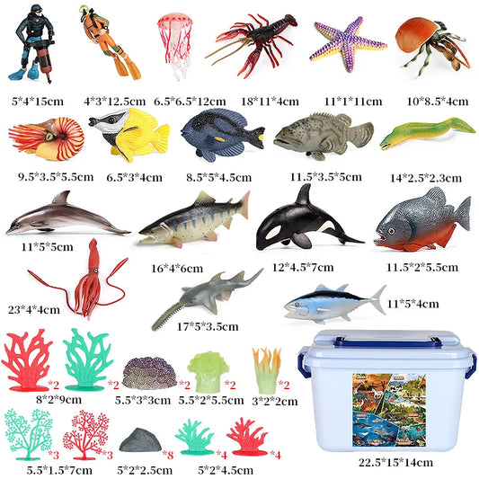 Simulation Sealife Animals Playset Diver Crab Dolphin Fish Coral Ocean Model Action Figures Cute Baby Education Toys Gift