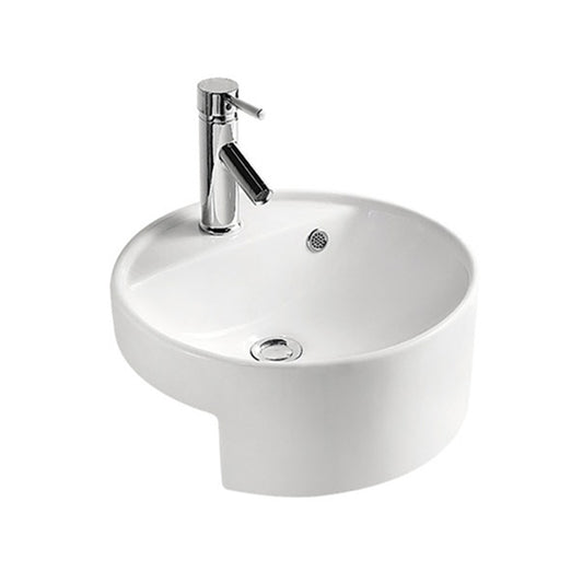 Bathroom Porcelain White Round Semi-recessed Basin HY-496