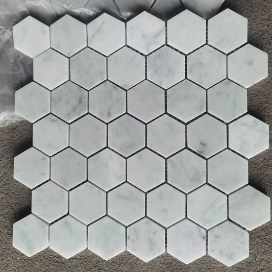 High Quality Carrara White Stone Mosaics Honed Kitchen Backsplash Bathroom Wall Tile Washroom Hexagon Mosaic