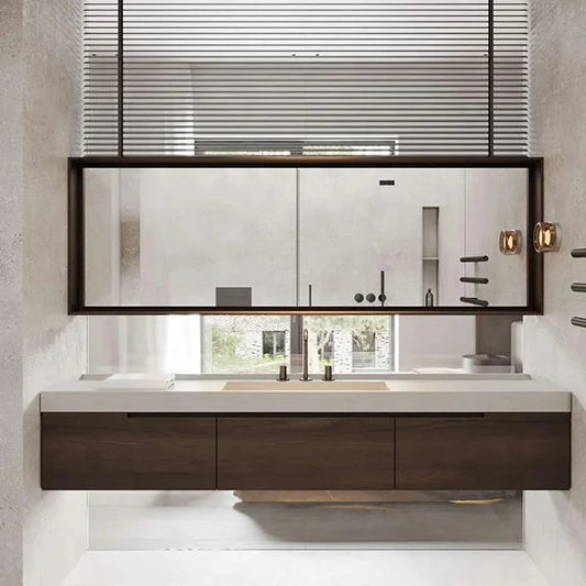 浴室設備抽屜式收納豪華實木白漆浴室梳妝台附水槽