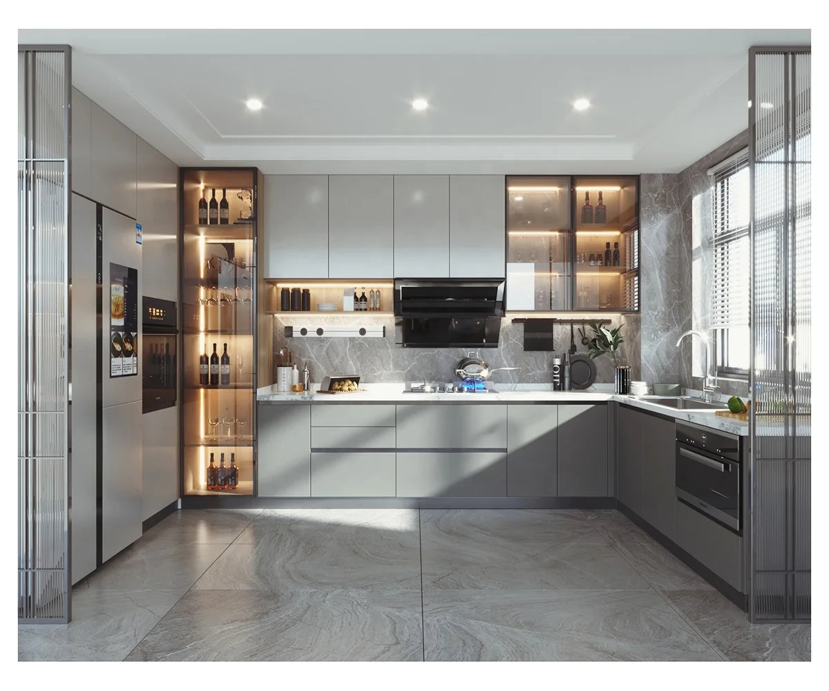智慧櫥櫃高光澤壓克力板 uv 三聚氰胺中密度纖維板適用於廚櫃廚櫃現代風格家具設計
